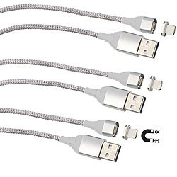 Callstel 3er-Set USB-Lade- & Datenkabel mit magnetischem Lightning-Stecker, 1 m Callstel Magnetische USB-Ladekabel mit Lightning-Stecker