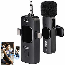 Callstel Mini-Funkmikrofon-Set für USB-C-Geräte, 2,4 GHz, 32 kHz Stereo, 20 m Callstel 2,4-GHz-Funkmikrofon-Sets mit Empfänger für USB-C-Anschluss 