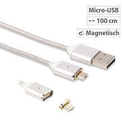 Callstel USB-Lade- & Datenkabel mit magnetischem Micro-USB-Stecker, 1 m, silber Callstel USB-Kabel mit magnetischen Micro-USB-Steckern