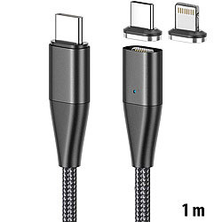 Callstel 3er-Set magnet. USB-C-Schnell-Ladekabel, Typ C & Lightning, 1 m, 3 A Callstel USB-C-Kabel mit magnetischen Lightning- und USB-C-Steckern