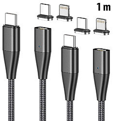 Callstel 2er-Set magnet. USB-C-Schnell-Ladekabel, Typ C & Lightning, 1 m, 3 A Callstel USB-C-Kabel mit magnetischen Lightning- und USB-C-Steckern