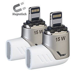 Callstel 2er-Set Lightning-kompatibler 90°-USB-C-Schnell-Ladeadapter,magnetisch Callstel Magnetischer Lightning-Ladestecker-Adapter