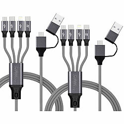 Callstel 2er-Set 8in1-Lade- & Datenkabel USB-C/A zu C/Micro-USB/Lightning, 1 m Callstel Multi-USB-Kabel für USB A und C, Micro-USB und 8-PIN