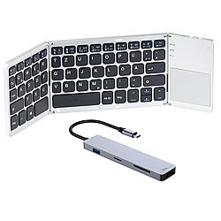 Callstel USB-Hub & Smartphone-PC-Adapter & faltbare Tastatur mit Bluetooth Callstel