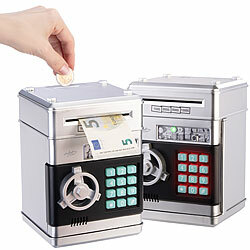 infactory 2er-Set Elektrische Kinder-Spardose, Tresor-Form, Zahlencode, silber infactory Elektrische Tresor-Spardosen