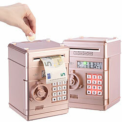 infactory 2er-Set Elektrische Kinder-Spardose, in Tresor-Form, Zahlencode, rosa infactory Elektrische Tresor-Spardosen 