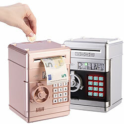 infactory 2er-Set Elektrische Kinder-Spardose, Tresor, Zahlencode, rosa & silber infactory Elektrische Tresor-Spardosen