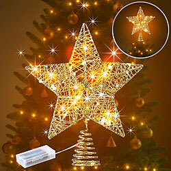 Luminea Weihnachtsbaumspitze Stern mit 20 LEDs, Ø 25 cm, golden, Glitzereffekt Luminea Weihnachtsbaumspitze mit LEDs, batteriebetrieben