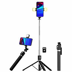 Somikon Smartphone-Selfie-Stativ, 2 LED-Lichter, bis 170 cm, BT-Fernauslöser Somikon Smartphone-Selfie-Stative mit 2 LED-Lichtern und Bluetooth-Fernauslösern