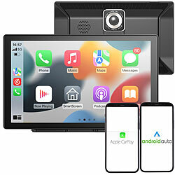 Lescars IPS-HD-Display für Android Auto & CarPlay, 9" / 22,9cm, 2K-Frontkamera Lescars Carplay-Wireless-IPS-HD-Touchscreen mit Frontkamera