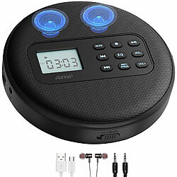 auvisio Tragbarer CD-Player mit Akku, Lautsprecher, Bluetooth, USB-Player, 5 W auvisio Tragbare Akku-CD-Player mit Stereo-Lautsprecher, Bluetooth und USB-Player