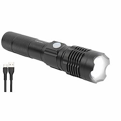 KryoLights Wiederaufladbare LED-Taschenlampe, Aluminium, 800 lm, 10 W, 1.200 mAh KryoLights LED-Akku-Taschenlampen mit USB-Anschluss 