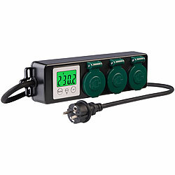 revolt 3-fach-Outdoor-Steckdosenleiste & -Energiekostenmesser, 3.680 W, IP44 revolt Spritzwassergeschützte 3-fach-Steckdosenleisten mit Energiekostenmesser 