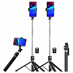 Somikon 2er-Set 2in1-Smartphone-Selfie-Stative, bis 170 cm, BT-Fernauslöser Somikon Selfie-Sticks und Smartphone-Stative