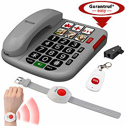 simvalley communications Senioren-Notruf-Telefon, Funk-SOS-Taster, SOS-Armband, TAE-Adapter simvalley communications Senioren-Notruf-Festnetztelefone mit Notruf-Taster und Freisprech-Funktion 