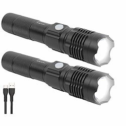 KryoLights 2er-Set wiederaufladbare LED-Taschenlampen,Aluminium,800lm,10W,1200mAh KryoLights LED-Akku-Taschenlampen mit USB-Anschluss 
