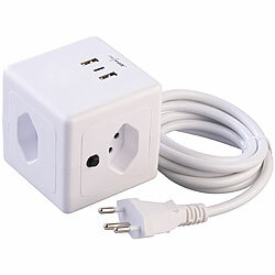 revolt 4-fach-Steckdosen-Würfel mit USB-C PD 20 W & 2x USB-A, QC, Halterung revolt Steckdosen-Würfel mit USB-Ports (Schweizer Stecker-Typ J)