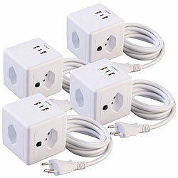 revolt 4er-Set 4-fach-Steckdosen-Würfel mit USB-C PD 20 W & 2x USB-A mit QC revolt Steckdosen-Würfel mit USB-Ports (Schweizer Stecker-Typ J)