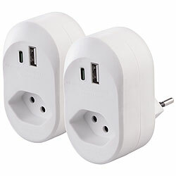 revolt CH: 2er-Set 2in1-Steckdosen mit 230-V-Ausgang, USB-C & USB-A, 3,4 A revolt 2in1-Steckdosen mit USB-C und USB-A (Schweizer Stecker-Typ J) 