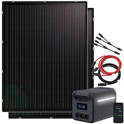 revolt Tragbare Powerstation & Solar-Generator 1.229 Wh, USV, 2x 215-W-Panel revolt 2in1-Solar-Generatoren & Powerbanks mit externer Solarzelle für ortsfesten Betrieb