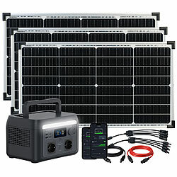 revolt Tragbare Powerstation & Solargenerator 512 Wh, USV, App, 3x 60-W-Panel revolt 2in1-Solar-Generatoren & Powerbanks mit externer Solarzelle für ortsfesten Betrieb