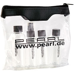PEARL Reise-Reißverschluss-Tasche mit 4 Flaschen fürs Flug-Handgepäck PEARL Reiseflaschen-Sets
