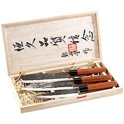 TokioKitchenWare 3-teiliges Messerset, handgefertigt, mit Echtholzgriff TokioKitchenWare
