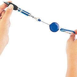 PEARL 6er-Set Pen-Rewinder mit Karabiner-Haken und Gürtelclip, 60 cm Leine PEARL Kugelschreiber mit Rewindern