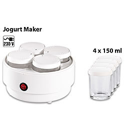 PEARL Joghurt-Maker mit 4 Portions-Gläsern je 150 ml, spülmaschinengeeignet PEARL Joghurt-Bereiter