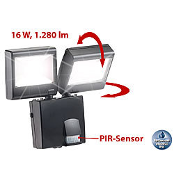 Luminea Duo-LED-Außenstrahler mit PIR-Sensor, 16 Watt, 1.280 lm, IP44 Luminea LED-Fluter mit Bewegungsmelder (tageslichtweiß)