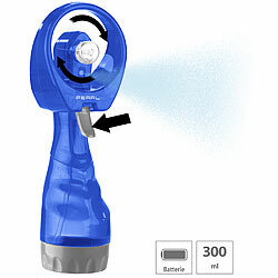 PEARL Hand-Ventilator mit Wassersprüher, 300 ml-Wassertank, Batteriebetrieb PEARL Mini-Sprüh-Ventilatoren