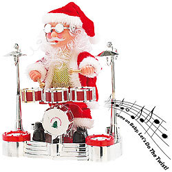 infactory 2er-Set Singender Schlagzeuger-Weihnachtsmann mit LED-Lichtershow infactory Singender Weihnachtsmänner mit Schlagzeugen