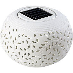 Lunartec Solar-Dekoleuchte aus Porzellan mit Farbwechsler + weißer LED Lunartec Solar-Windlicht mit Farbwechsel und Dämmerungssensor