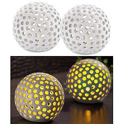 Lunartec Kabellose LED-Dekoleuchten aus Keramik im 2er-Set Lunartec LED Windlichter