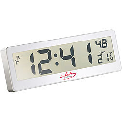 infactory Kompakte Funkuhr mit XXL-LCD-Display, Wecker und Temperatur-Anzeige infactory Badezimmer-Funk-Wanduhren mit Thermometer