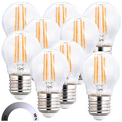 Luminea 9er-Set LED-Filament-Lampen, G45, E27, 470 lm, 4 W, 2700 K, dimmbar Luminea LED-Filament-Tropfen E27 (warmweiß)