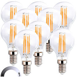 Luminea 9er-Set LED-Filament-Lampen, G45, E14, 470 lm, 4 W, 2700 K, dimmbar, E Luminea LED-Filament-Tropfen E14 (warmweiß)
