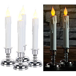 Britesta 4er-Set LED-Stabkerzen mit silbernem Kerzenständer, flackernde Flamme Britesta LED-Stabkerzen mit Kerzenständer