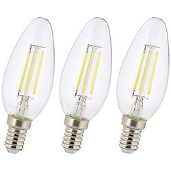Luminea 3er-Set LED-Filament-Kerzen, B35, E14, 450 Lumen, 4 Watt, 6500 K Luminea LED-Filament-Kerzen, tageslichtweiß