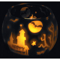 infactory Doppelglas-Windlicht "Geisterhaus" infactory Halloween-Beleuchtungen: Teelichter, Windlichter