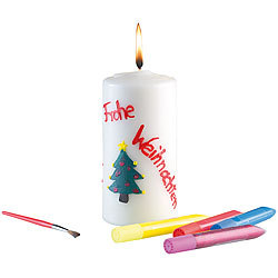 Your Design 4er-Set Kerzen zum Selbstbemalen mit je 3 Farben, Glitzer und Pinsel Your Design
