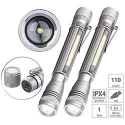 KryoLights 2er-Set 2in1-Akku-Profi-Pen-Light & Arbeitsleuchten mit COB-LEDs, USB KryoLights Stiftlampen mit Arbeitsleuchte
