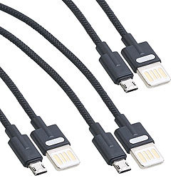 Callstel 3er-Set Lade- & Datenkabel USB auf Micro-USB, zweiseitige Stecker, 1 m Callstel Micro-USB-Kabel, verdrehsicher