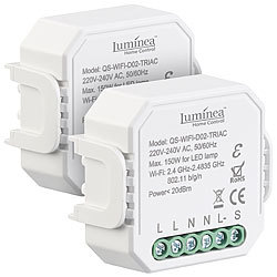 Luminea Home Control 2er-Set WLAN-Unterputz-Lichtschalter und -Dimmer, mit App Luminea Home Control WLAN-Unterputz-Lichtschalter mit Dimmerfunktion