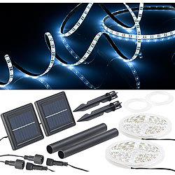 Lunartec 2er-Set Solar-LED-Streifen mit 180 tageslichtweißen LEDs, IP65 Lunartec Solar-LED-Streifen