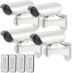 VisorTech 4er-Set Überwachungskamera-Attrappen, Bewegungsmelder, Alarm-Funktion VisorTech