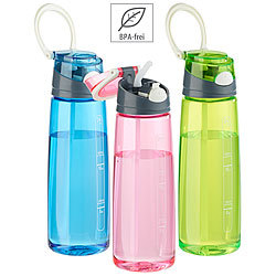 PEARL sports 3er-Set BPA-freie Kunststoff-Trinkflaschen mit Einhand-Verschluss PEARL sports Trinkflaschen mit Einhand-Verschluss