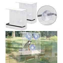 Royal Gardineer 2er-Set Vogel-Futterhäuser aus Acryl, je 2 Silos, Saugnapf-Befestigung Royal Gardineer Transparente Vogel-Futterhäuser