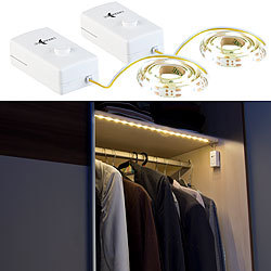 Lunartec 2er-Set Indoor-LED-Streifen, 18 LEDs, Schalter, Batteriebetrieb, 60 cm Lunartec LED-Lichtbänder mit Batteriebetrieb