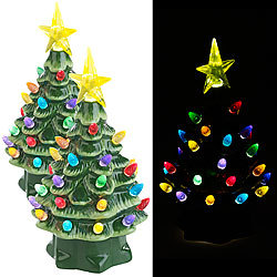 infactory 2 Deko-Weihnachtsbäume aus Keramik mit LED-Beleuchtung, Timer, 19 cm infactory Deko-Weihnachtsbäume mit LED-Beleuchtung